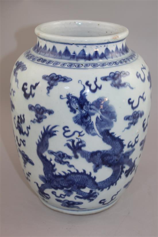 A Chinese blue and white ovoid vase, in Transitional style, 25.5cm